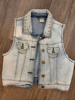 Premium Denim Studded Collar Vest